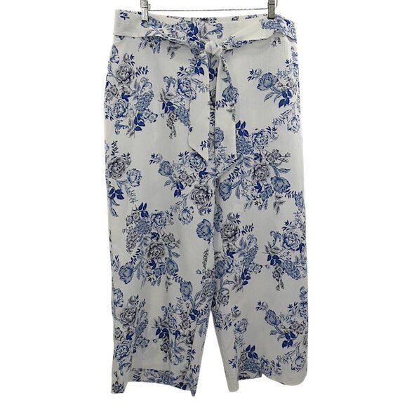 NWOT Cato Blue Floral Print Wide Leg Lightweight Tie Waist Cropped Pants 18/20W - Picture 2 of 6